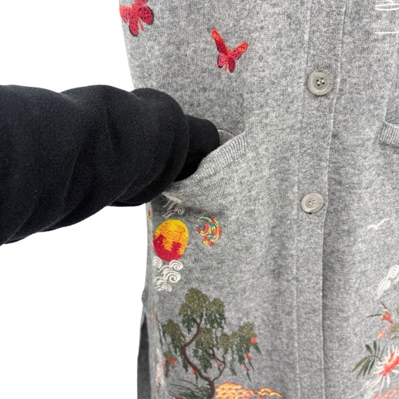 Johnny Was Heron Embroidered Wool Cashmere Midi Vest Gray Designer Size XS - Picture 10 of 16